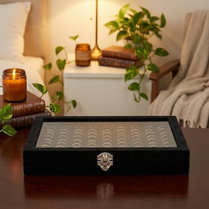 Velvet Ring Storage Box – 100-Slot Glass Lid Jewelry Organizer, Large Capacity Ring Display Case for Collection & Gift