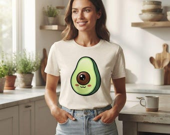 かわいいアボカドTシャツ、愛らしい漫画フルーツグラフィックTシャツ