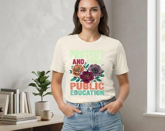 公教育基金保護Tシャツ、ヴィンテージフローラル教師擁護Tシャツ