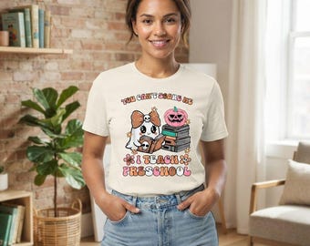 幼稚園の先生のハロウィンシャツ、本を読む幽霊Tシャツ