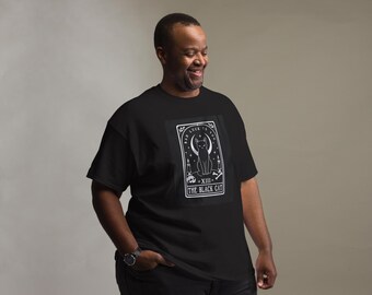 黒猫タロットシャツ、ゴシック三日月Tシャツ、魔女風オカルトファッション