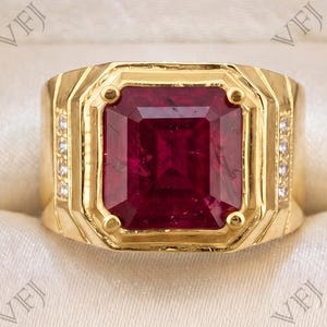14k Gold Ruby Engagement Ring for men Gemstone July Birthstone Men's Wedding Band, Men's Gift