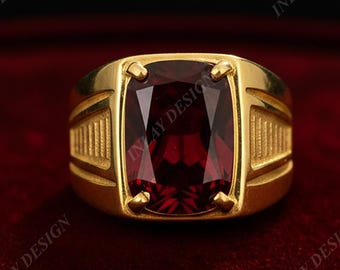 メンズガーネットリング – 14金無垢のステートメントリング、婚約、結婚記念日のギフト