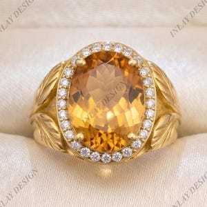 citrine men ring 14k Solid Gold Ring, Oval Gemstone, November Birthstone For Him.