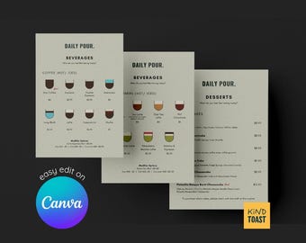 Minimalist Cafe Menu Template, Editable Drink Illustrations (Canva)