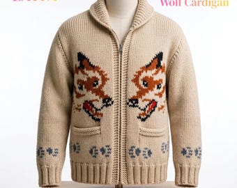 Fox gebreide vest, vintage Fox-ritsvest, gebreid Cottagecore-jack, uniseks dierentrui