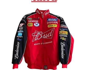 Vintage Budweiser NASCAR Racing Jacket, 90s Embroidered Bomber Jacket, Retro Motorsport Streetwear