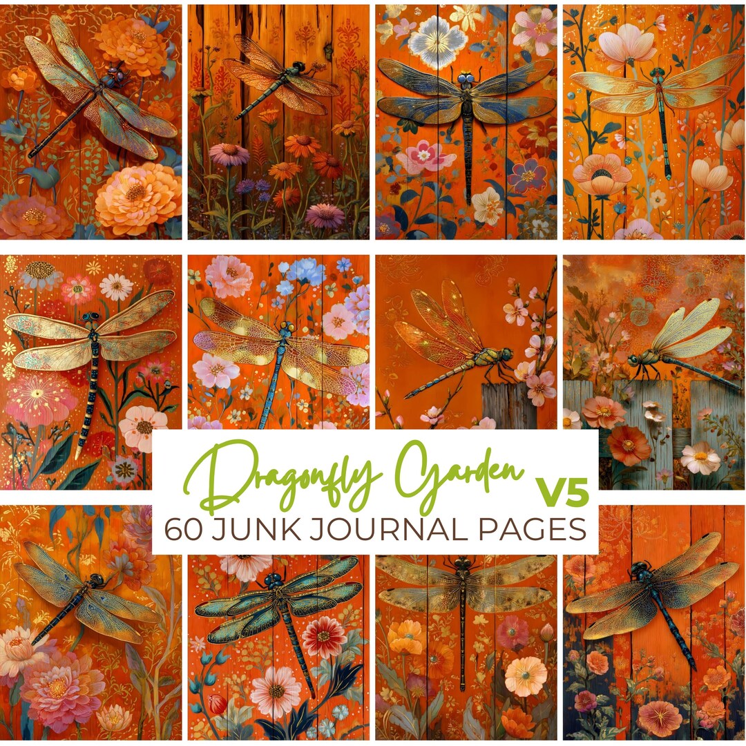 Dragonfly Junk Journal Kit, Vintage Ephemera Collage, Printable Pages ...