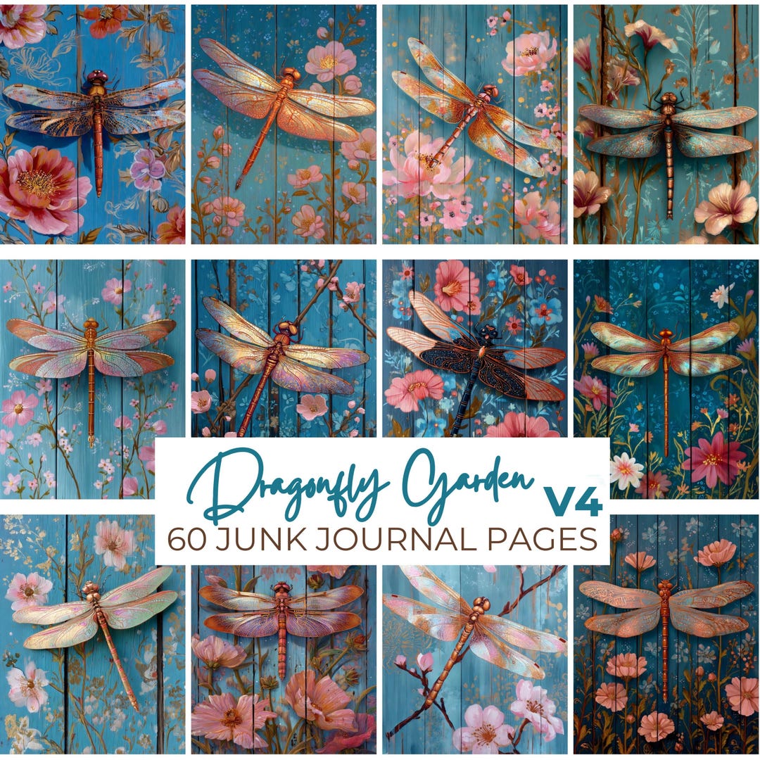 Dragonfly Junk Journal Kit, Vintage Ephemera Collage, Printable Pages ...