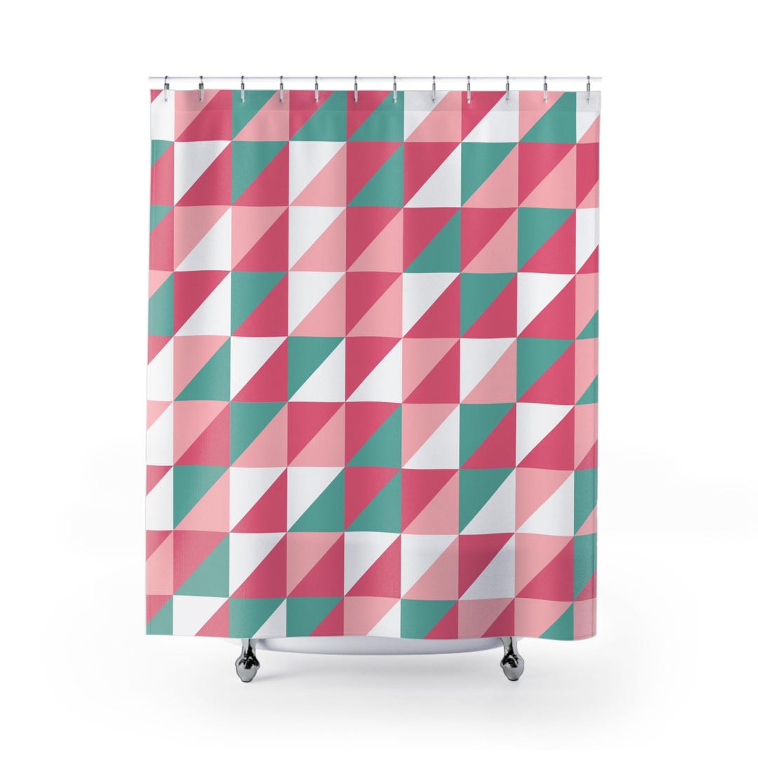 Geometric Triangle Pattern Shower Curtain | Pink Teal Modern Bathroom ...