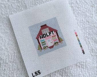 Mini Needlepoint Shop Canvas 18 Mesh, Hand Painted Needlepoint, Craft Lover Gift, Stitching Studio Design, Beginner Needlepoint Hand Painted