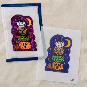 Pila de calabazas monstruosas de Halloween, lienzo de malla de 18 pulgadas / Pintado a mano / Disponible solo en octubre de 2026