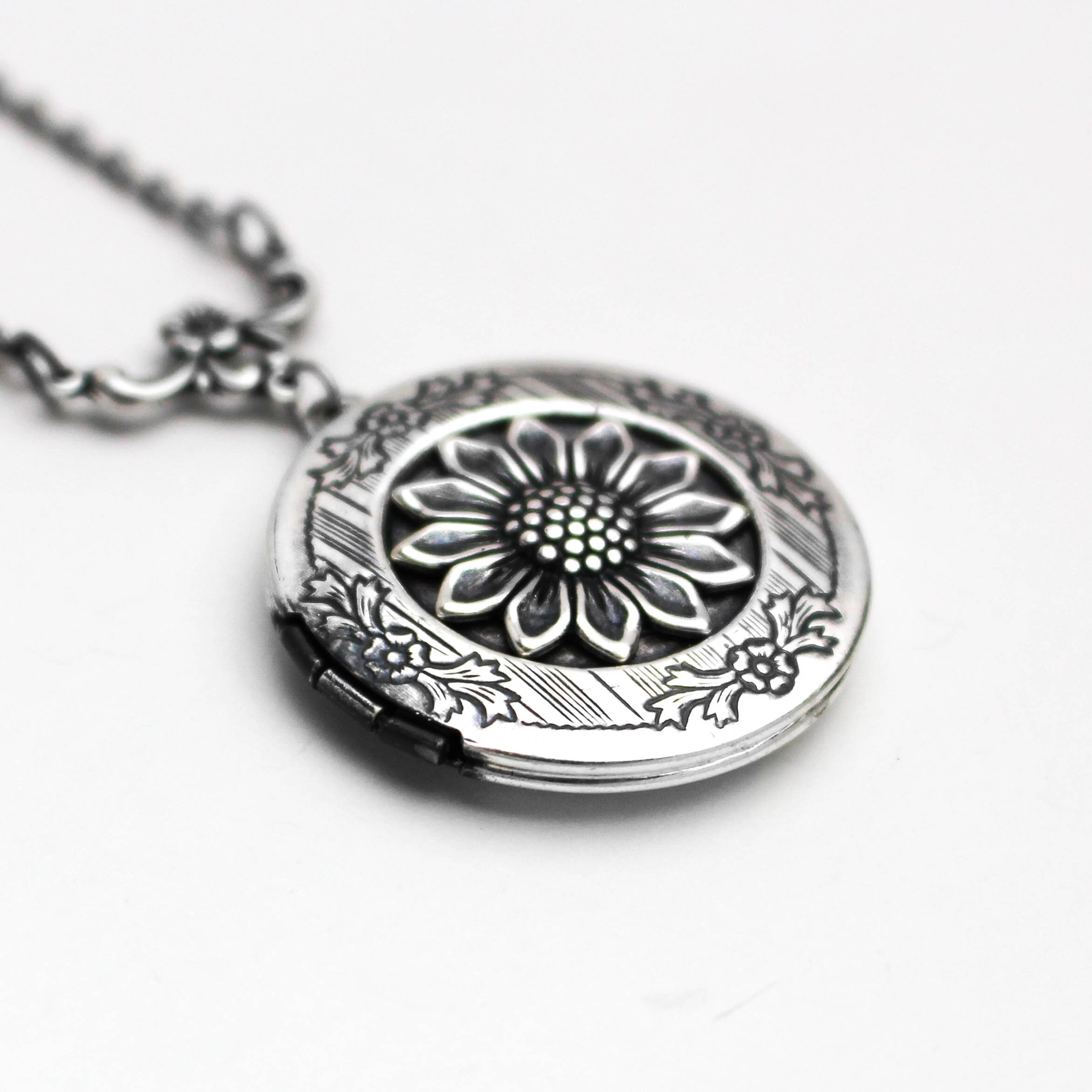 Sunflower Necklace Sunflower Locket Necklace Silver Etsy