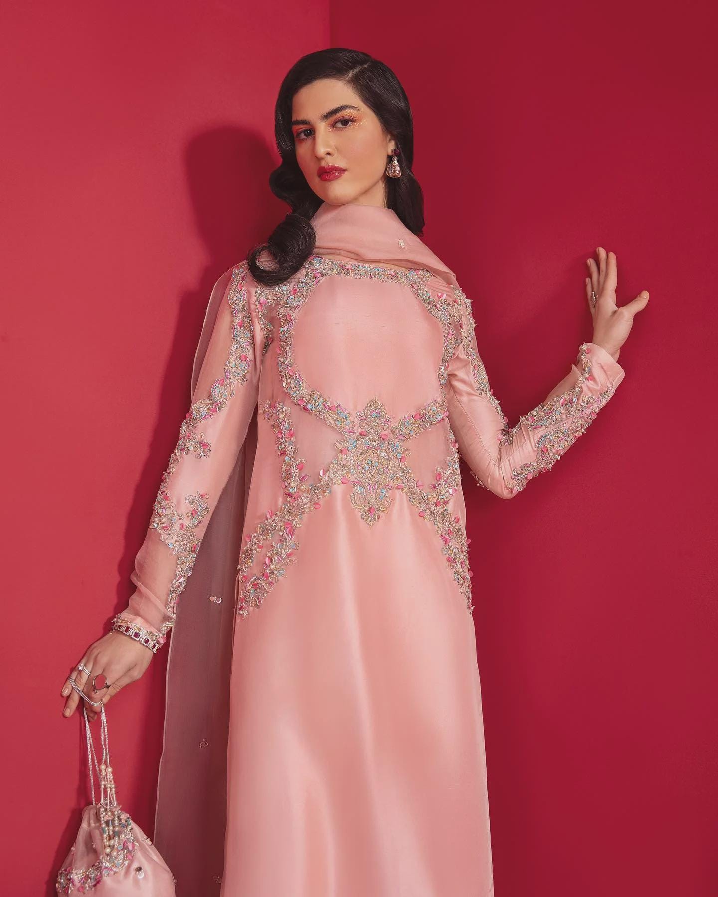 green emerald velvet dress 3PC CREPE EMBROIDERED DRESS BY AIN 04 – The Zaibai main image 0