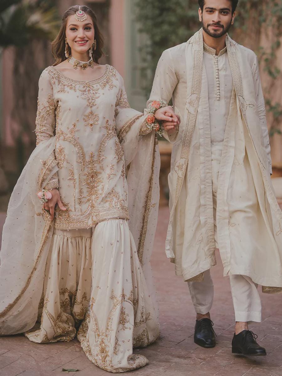 White and Gold Pakistani Dress - Etsy
