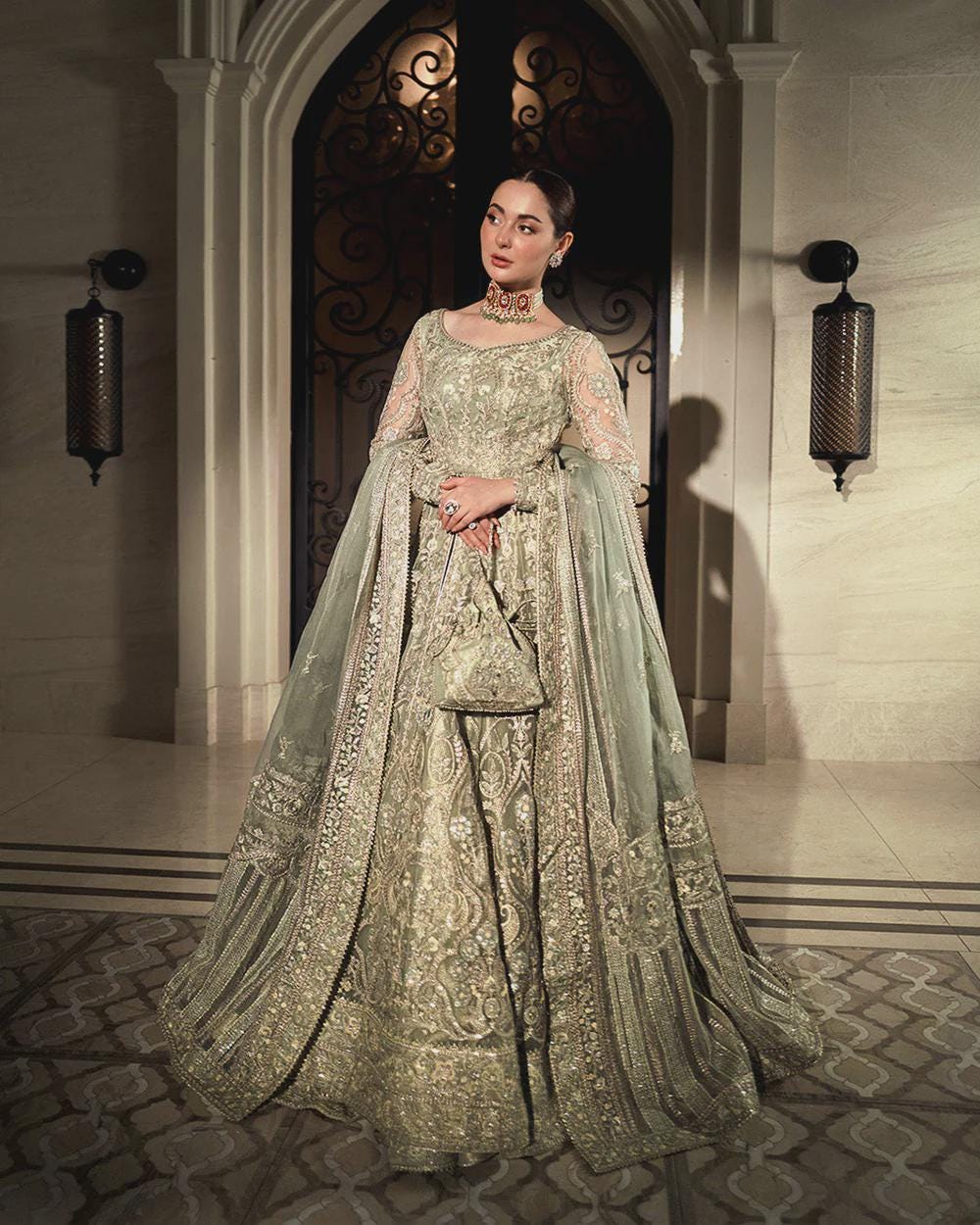 green emerald velvet dress Beautiful Sage Green Embroidered Pakistani Style Semi-Stitched Salwar