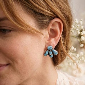Golden Hill Türkis Cluster Ohrstecker - Natürliche Blauer Türkis Sterlingsilber Ohrstecker Handmade Southwestern Schmuck, Geschenk für Sie