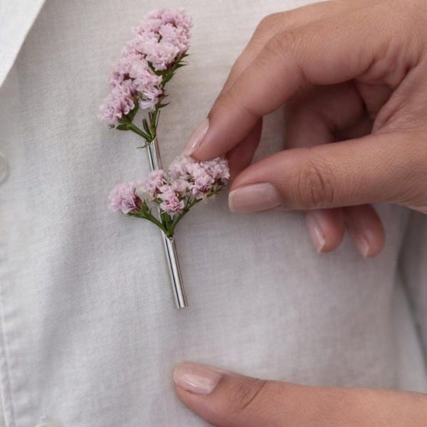 Silver Plant Holder Brooch – Test Tube Flower Pin  Modern Botanical Lapel Pin - For Men & Women ,Gift for Plant Lovers ,Minimalist Jewelry