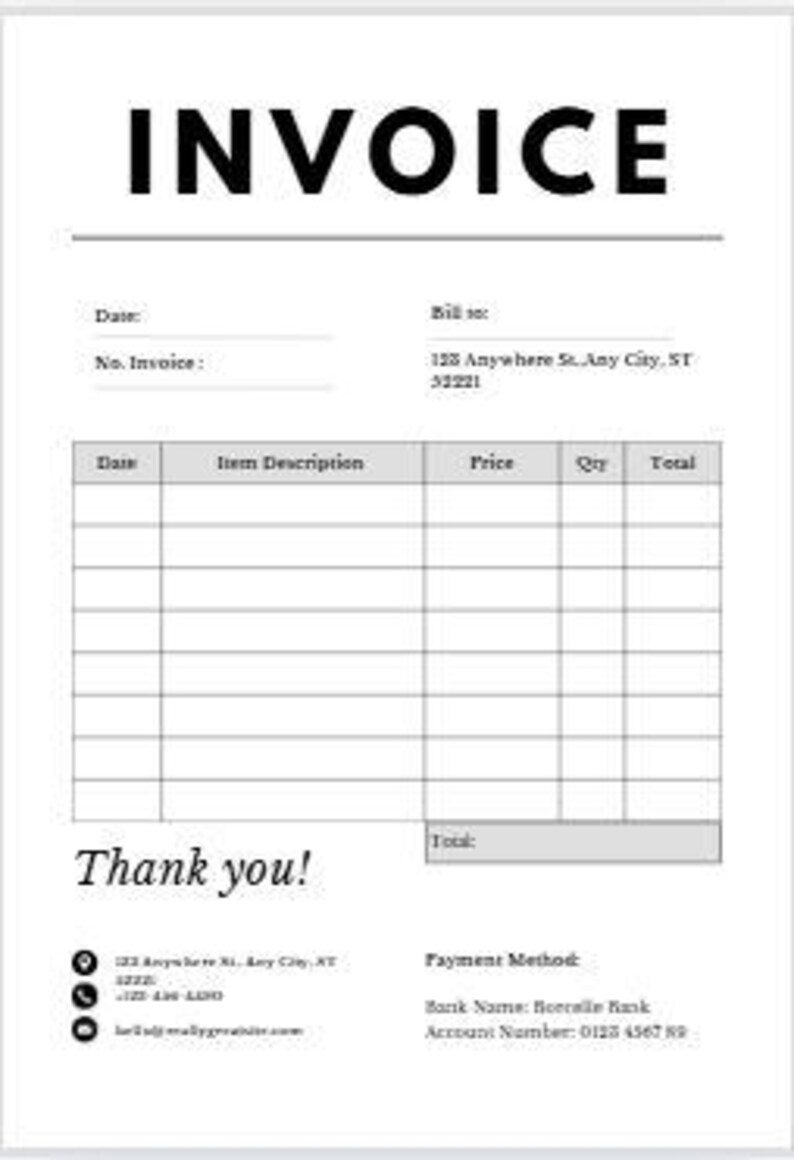 Editable Small Business Invoice Template, Professional Billing Form ...