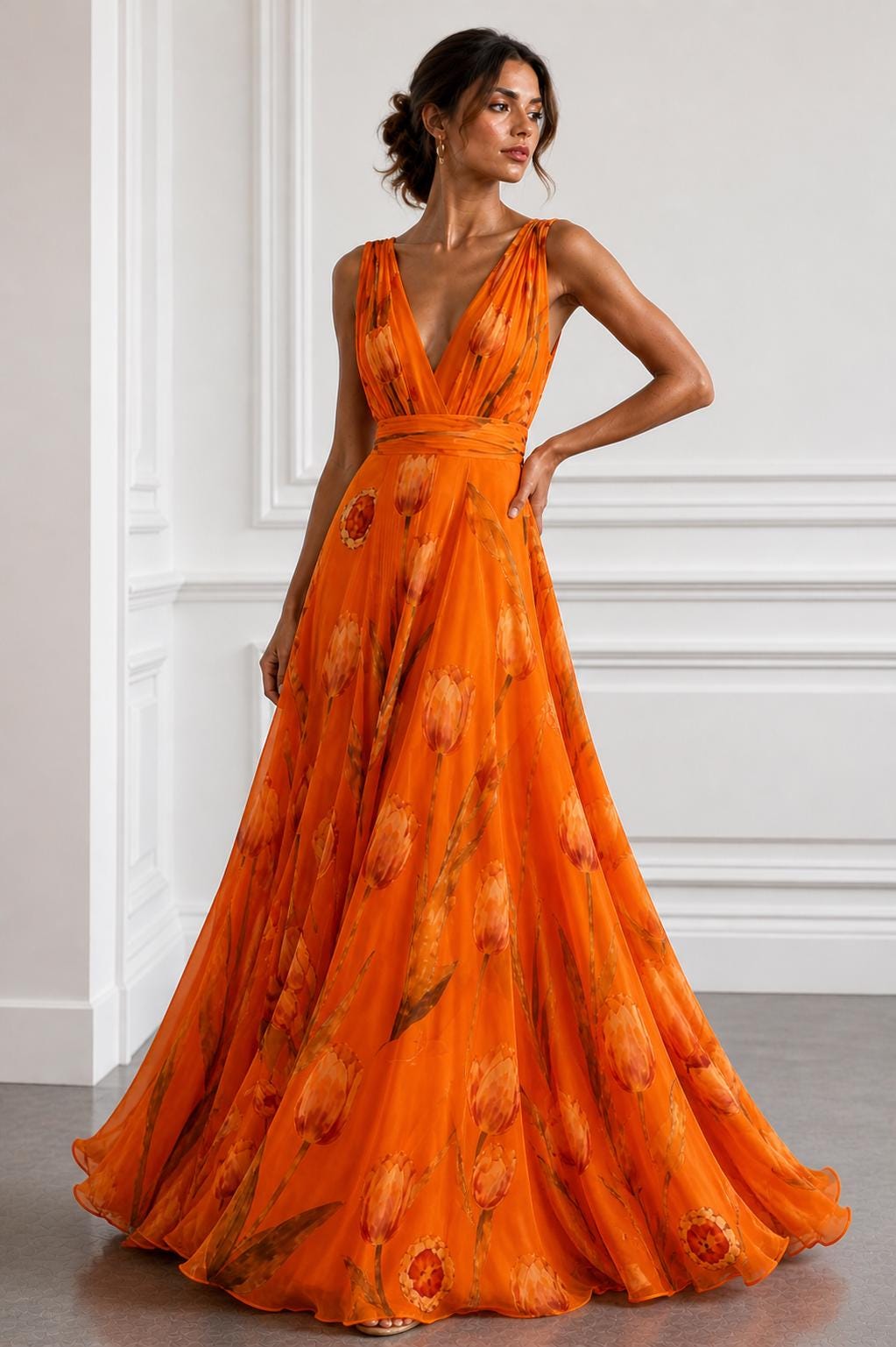 bold and elegant dress Elegant Evening Gown with Bold White Floral Bodice – One-Shoulder Formal Dress 12 / As Pictured main image 1