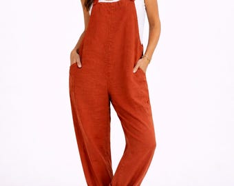 Boho Linen Jumpsuit Women, Relaxed Fit Adjustable Strap Overalls, Linen Overall, Summer Dress, Gift For Her