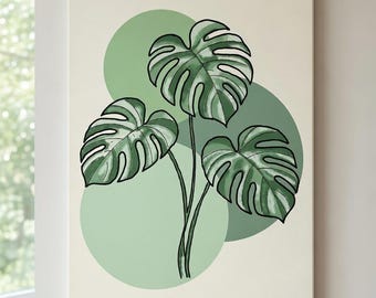 Monstera mint print - Poster - Leinwand - botanische Illustration - minimalistische Wandkunst - Pflanzenliebhaber - Illustration - Geschenk