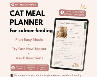 Cat Feeding Log Printable | Cat Meal Planner PDF, Topper Tracker, Daily Care Notes