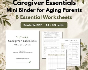 Caregiver Binder for Aging Parents | Light Version | Daily Care Log, Medication List & Emergency Sheet Printable PDF