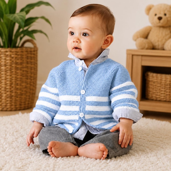 Baby Striped Cardigan Knitting Pattern PDF, Infant Button Sweater, Toddler Jacket, Instant Download Today