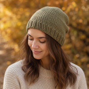 Family Knit Beanie Pattern PDF, Baby Child Adult Slouchy Hat, Instant Download Today