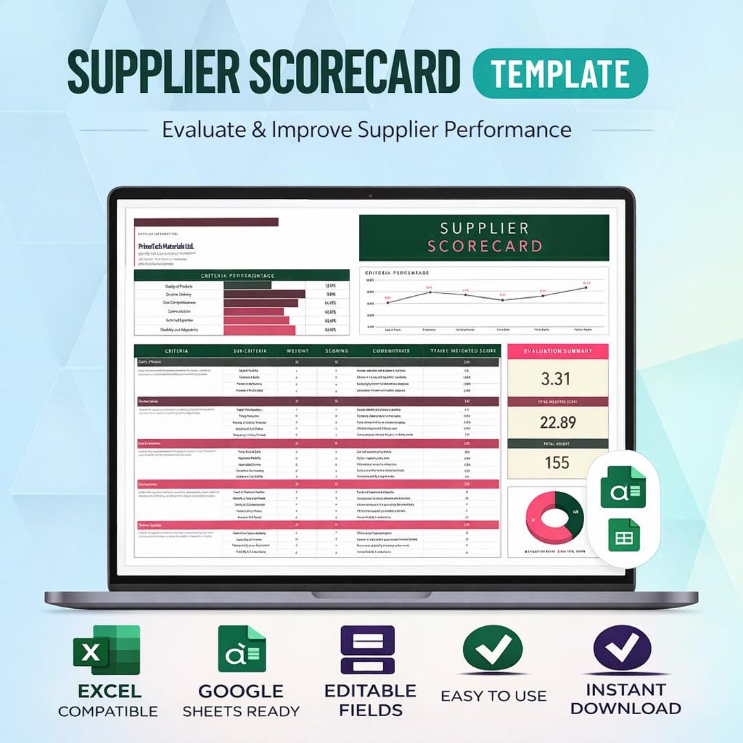 Supplier Scorecard Template | Vendor Performance Evaluation Spreadsheet ...