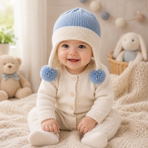 Modello PDF per cappellino da neonato con paraorecchie, berretto con pon pon, invernale, download immediato