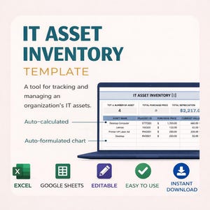 IT-Asset-Inventur Vorlage Excel | IT-Asset-Managemen-Arbeitsblatt | Hardware & Software Ressourcen-Tracker | IT-Inventarisierungsbordbuch