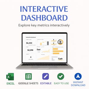 Interactive Dashboard Excel Template, Data Visualization Spreadsheet, Business Analytics Dashboard