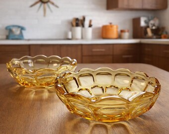 Zestaw 2 misek deserowych z bursztynowego szkła w stylu vintage, z wzorem odcisku kciuka, z falbanką MCM