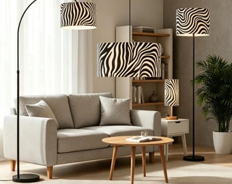 Lámparas LuminaArtisan con estampado de cebra / Lámpara de lino regulable de 3 colores personalizada para decoración moderna del hogar