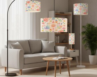 LuminaArtisan Gradient cat flowers Lamp Collection | 3 Color Dimmable Linen Light for Kids Bedroom Living Room
