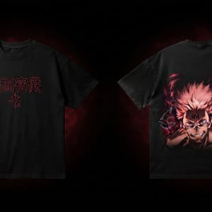 Jujutsu Kaisen Sukuna Oversized Black T-Shirt | Anime Streetwear Heavyweight Tee | Japanese Graphic Print Unisex Apparel
