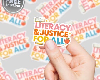 Paquete de pegatinas para profesores "Alfabetización y Justicia para Todos", pegatinas para profesores, decoración para el aula, pegatinas para portátiles, regalo para educadores, regalo para bibliotecarios.