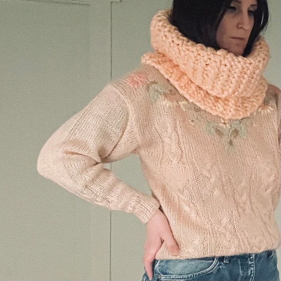Blush Mock-neck Embroidered Vintage Sweater