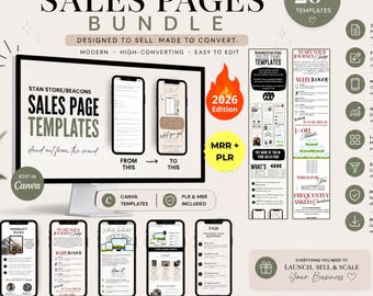 20+ Sales Page Canva Templates Bundle | Beacons & Stan Store Sales Page Template | Done For You Sales Pages | Canva Templates | PLR + MRR