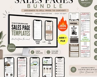Pacchetto di oltre 20 modelli Canva per pagine di vendita | Modello per pagina di vendita Beacons & Stan Store | Pagine di vendita pronte all'uso | Modelli Canva | PLR + MRR