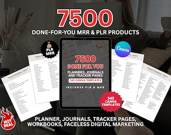 7500 Done For You Digital Product Pages | PLR & MRR Resell Rights | Canva Templates Bundle | Digital Planners Journals Trackers | Make Money
