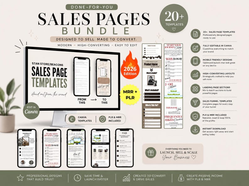 20+ Sales Page Canva Templates Bundle | Beacons & Stan Store Sales Page Template | Done For You Sales Pages | Canva Templates | PLR + MRR image 1
