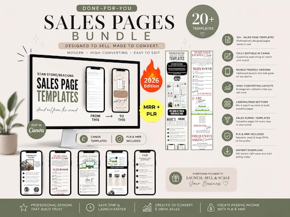20+ Sales Page Canva Templates Bundle | Beacons & Stan Store Sales Page Template | Done For You Sales Pages | Canva Templates | PLR + MRR