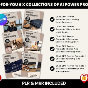 May include: A promotional image featuring six collections of AI Power Prompts. Each collection is a booklet with the text "Chat GPT Power Prompts" and "100 Prompts". The image also includes a "Hot Deal" and "Extra Bonus" badge.
