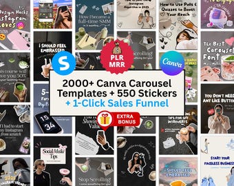 Instagram Carousels Bundle Systeme.io Sales Page | DFY PLR + MRR | Aesthetic Digital Marketing Carousel | Editable Canva Carousel Templates