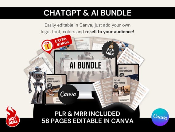 AI Marketing Bundle | ChatGPT Ebooks & Prompts | Canva Templates | Master Resell Rights | Digital Product for Online Business | PLR and MRR