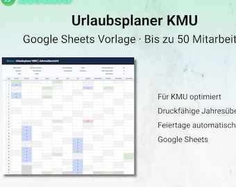 Vacation planner for SMEs – Google Sheets template for employees and absences | Annual & monthly overview | bisuno