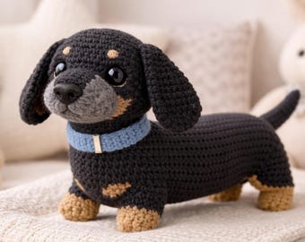 Dachshund Crochet Dog Pattern PDF, Amigurumi Sausage Dog Crochet Pattern, Realistic Wiener Dog Plush Tutorial, Puppy Toy Instant Download
